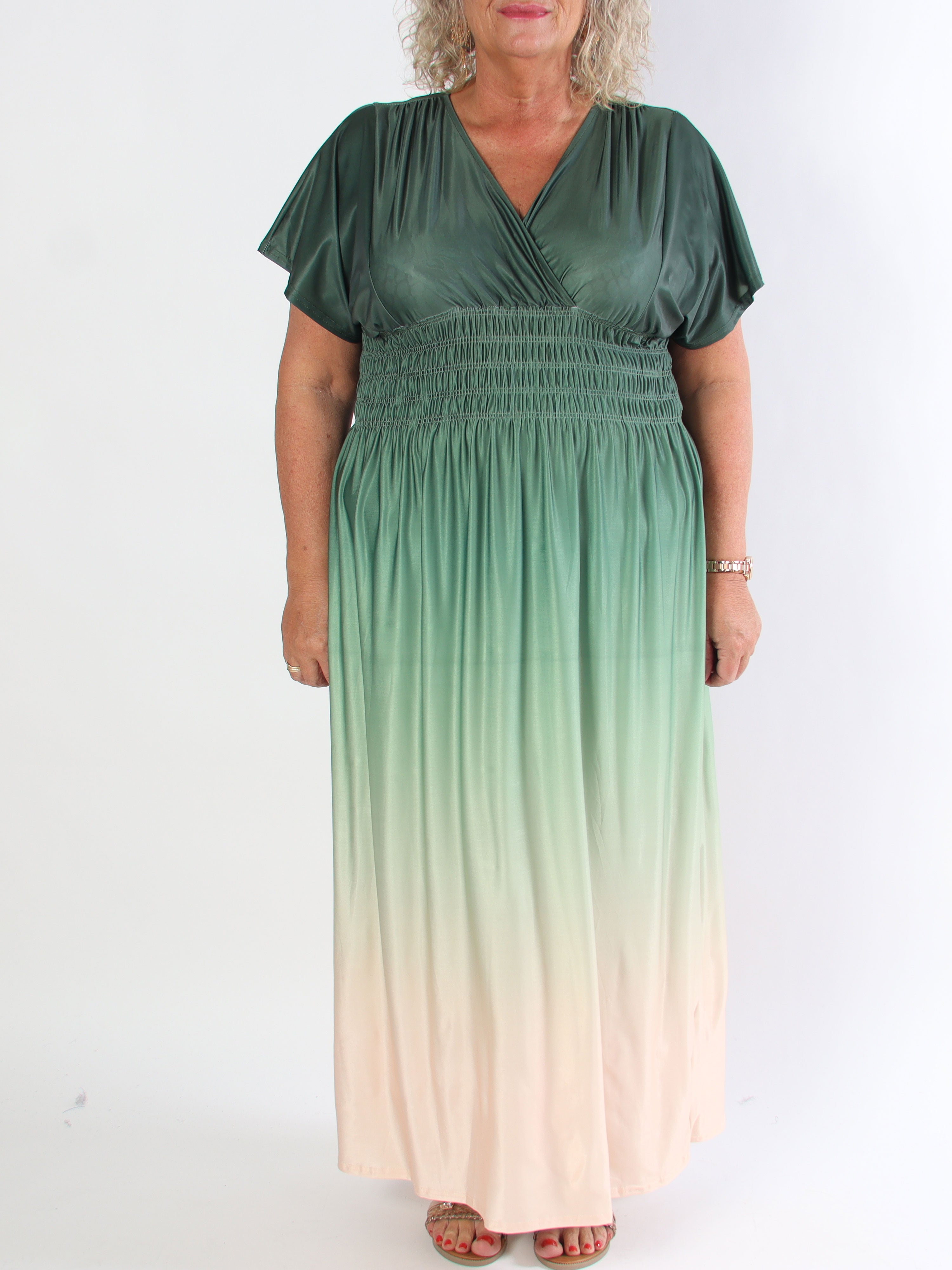 Pams Fade - Lang flerfarvet elastisk  plus size kjole